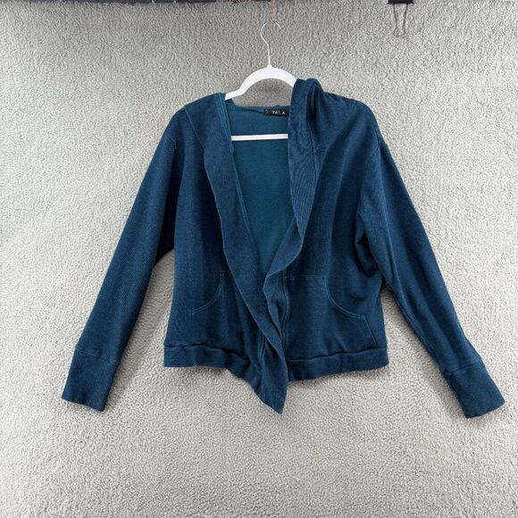 Yala Bamboo sweatshirt hoodie open front with pockets teal S/M casual comfy soft - Picture 2 of 11